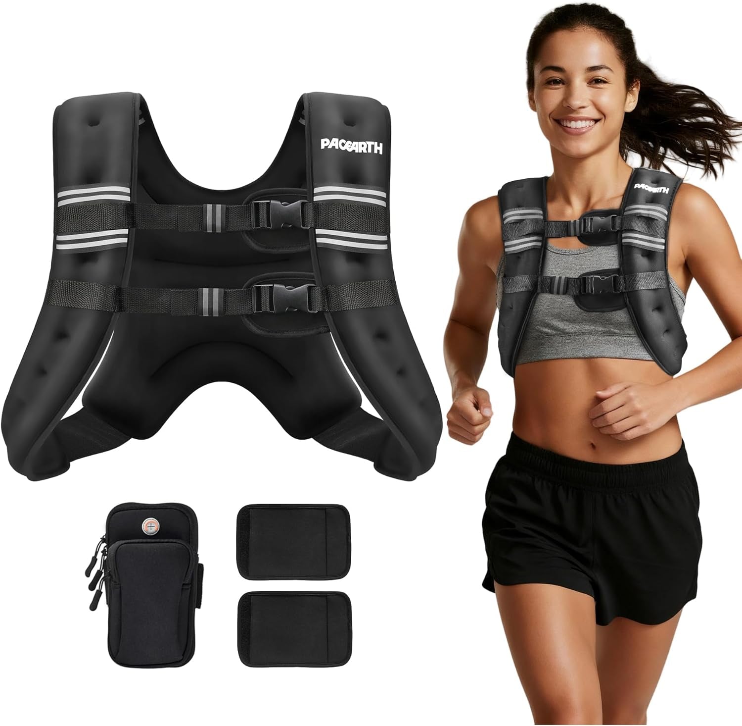 Weighted Vest,4Lb/6Lb/10Lb/12Lb/16Lb/20Lb/25Lb/30Lb Weight Vest with Reflective Stripe, Body Weight Vests Adjustable for Men, Women Workout, Strength Training, Running, Walking, Jogging